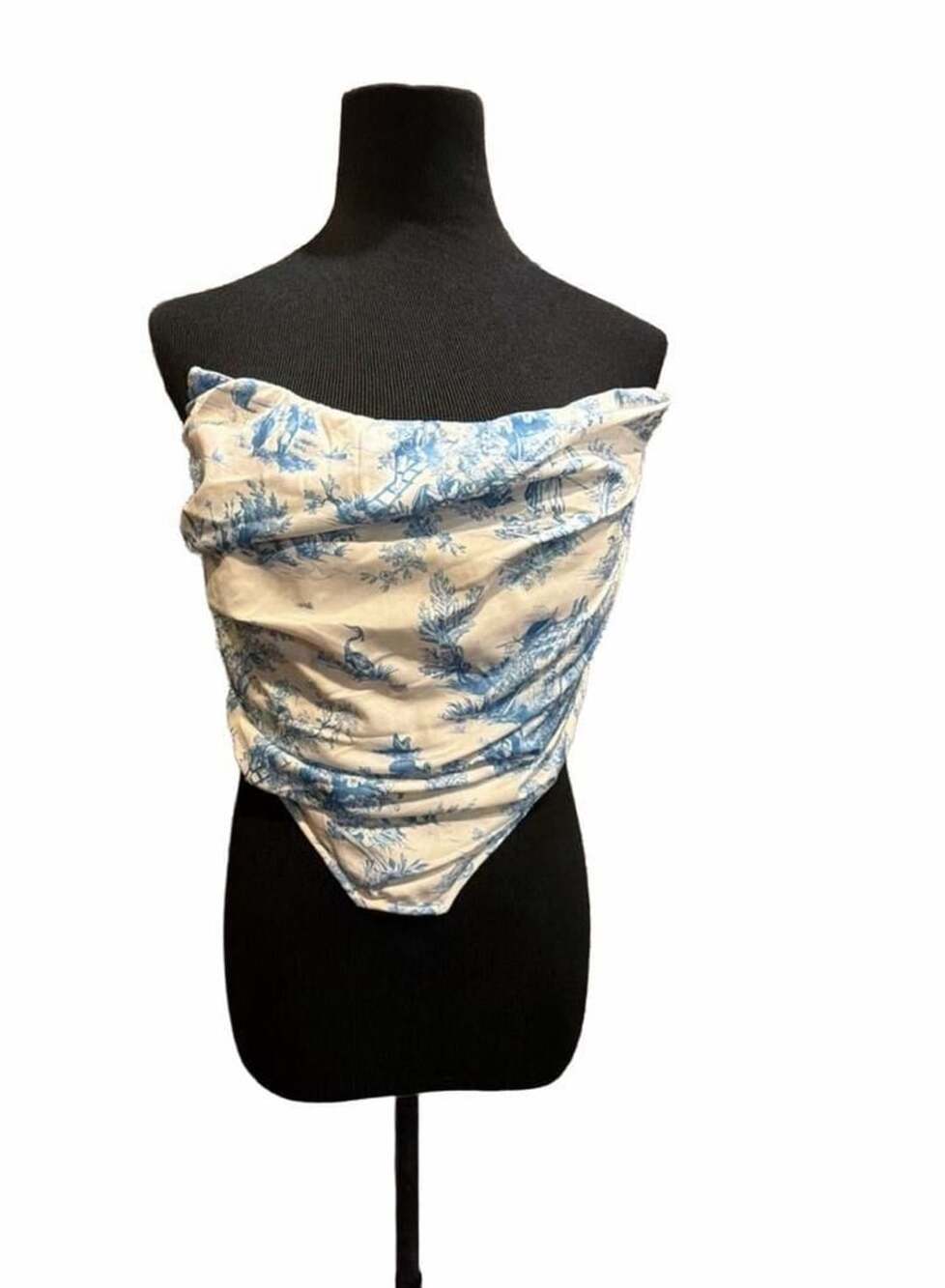 823 Edikted Delft Print Tube Top Size L Blue White Toile